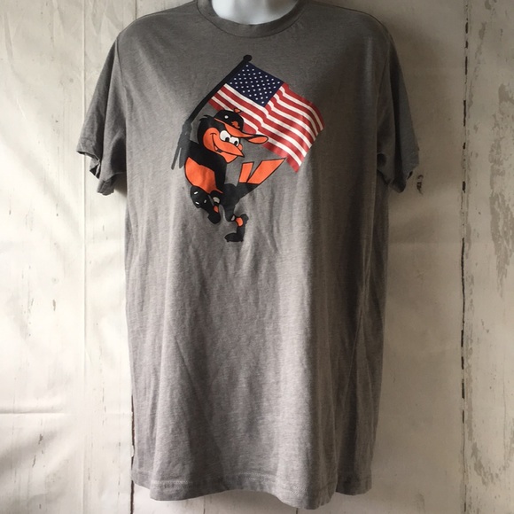 Baltimore Orioles Bird Gray Tee w/ American Flag